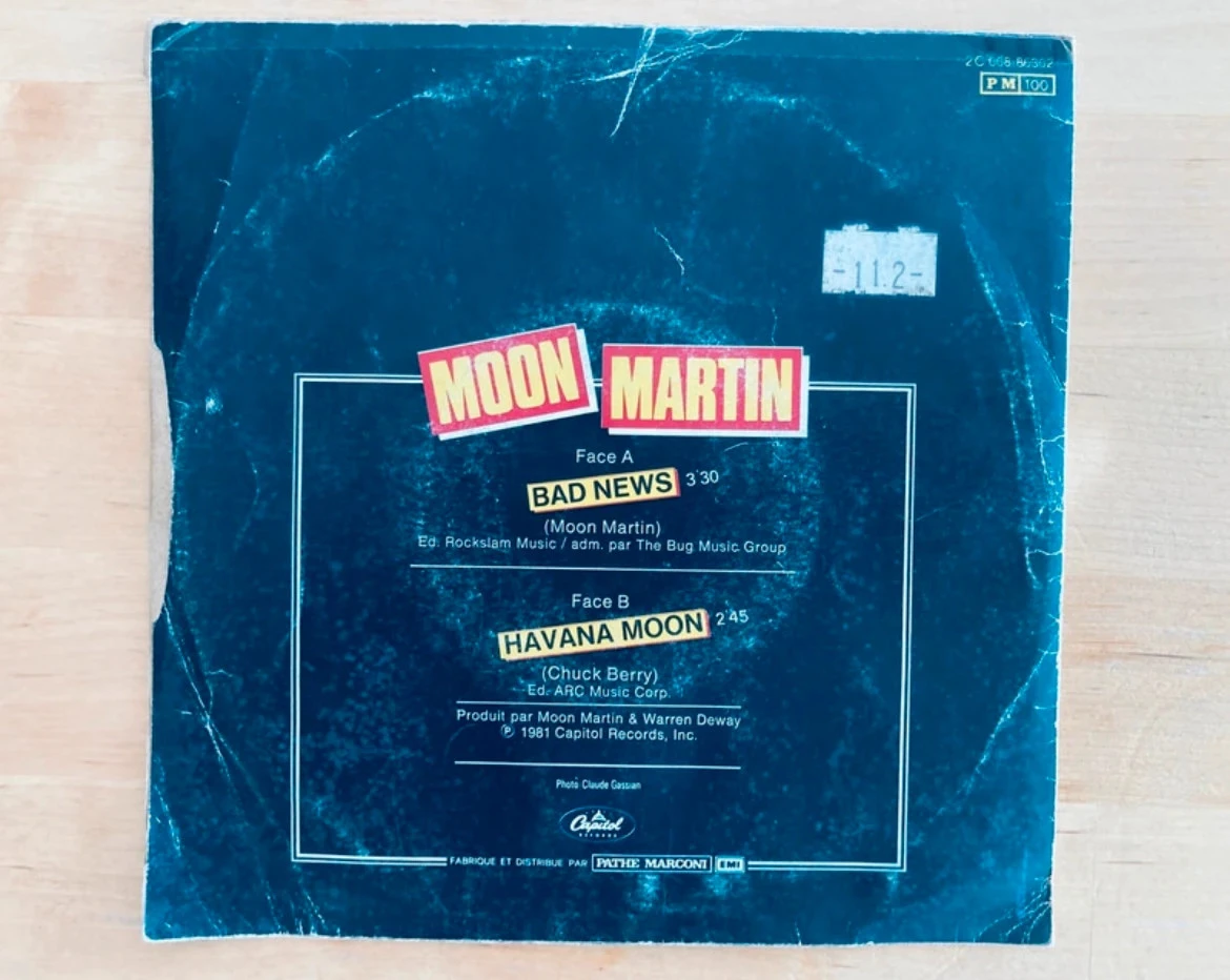 Vinylplaat 45T Moon Martin Bad News. – photo 2